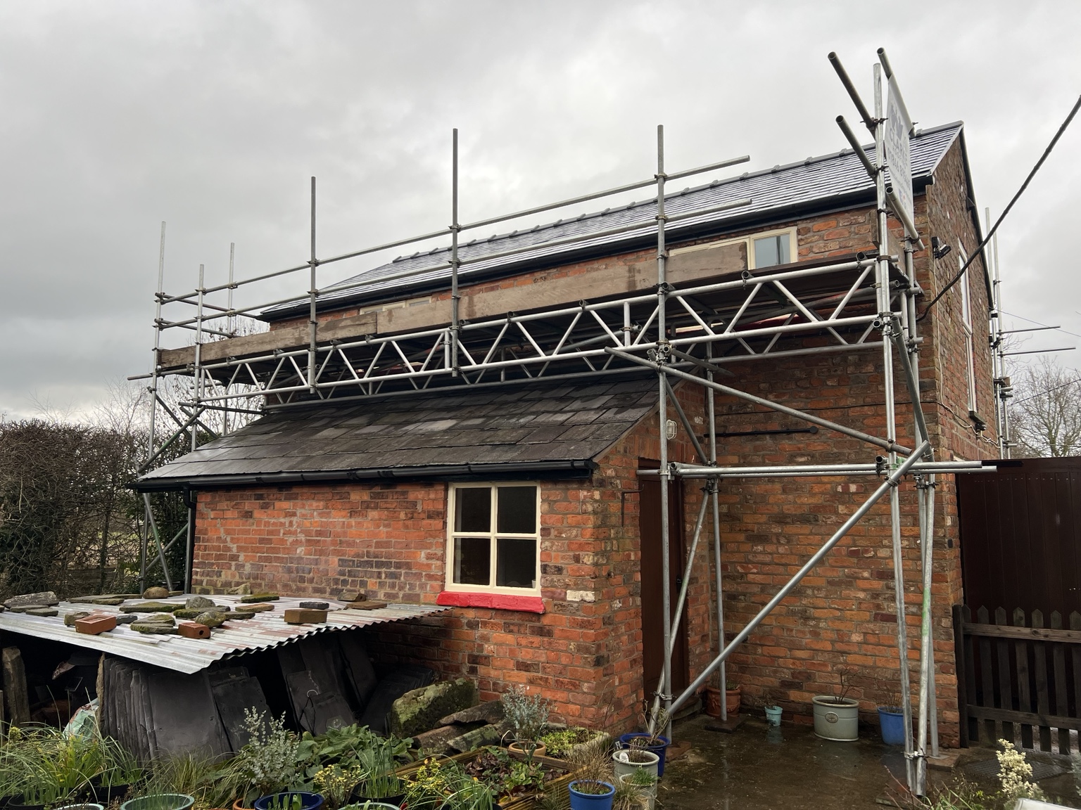 Crowton: scaffolding for fascias and gutters