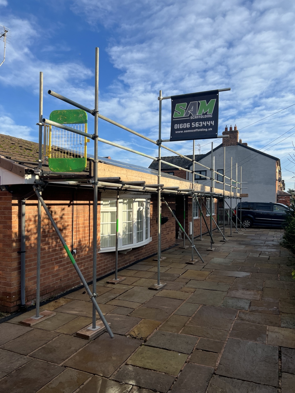 Northwich: scaffolding for solar panels