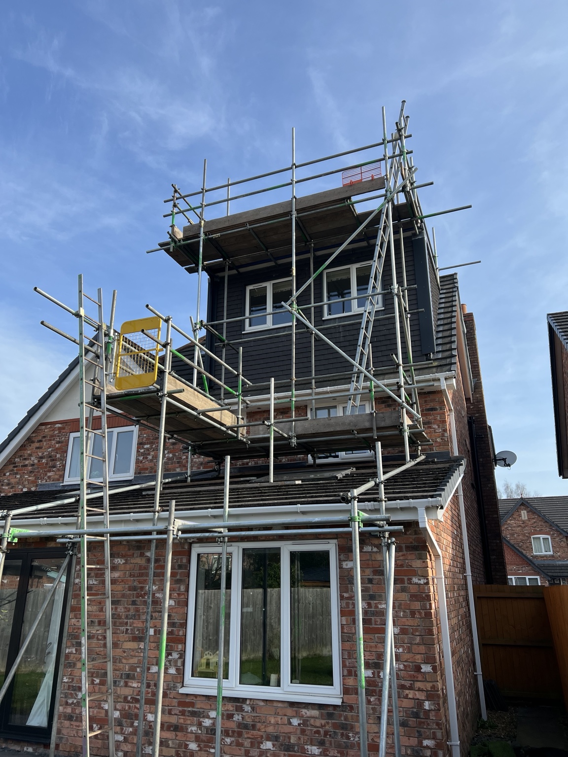 Northwich: scaffolding for solar panels