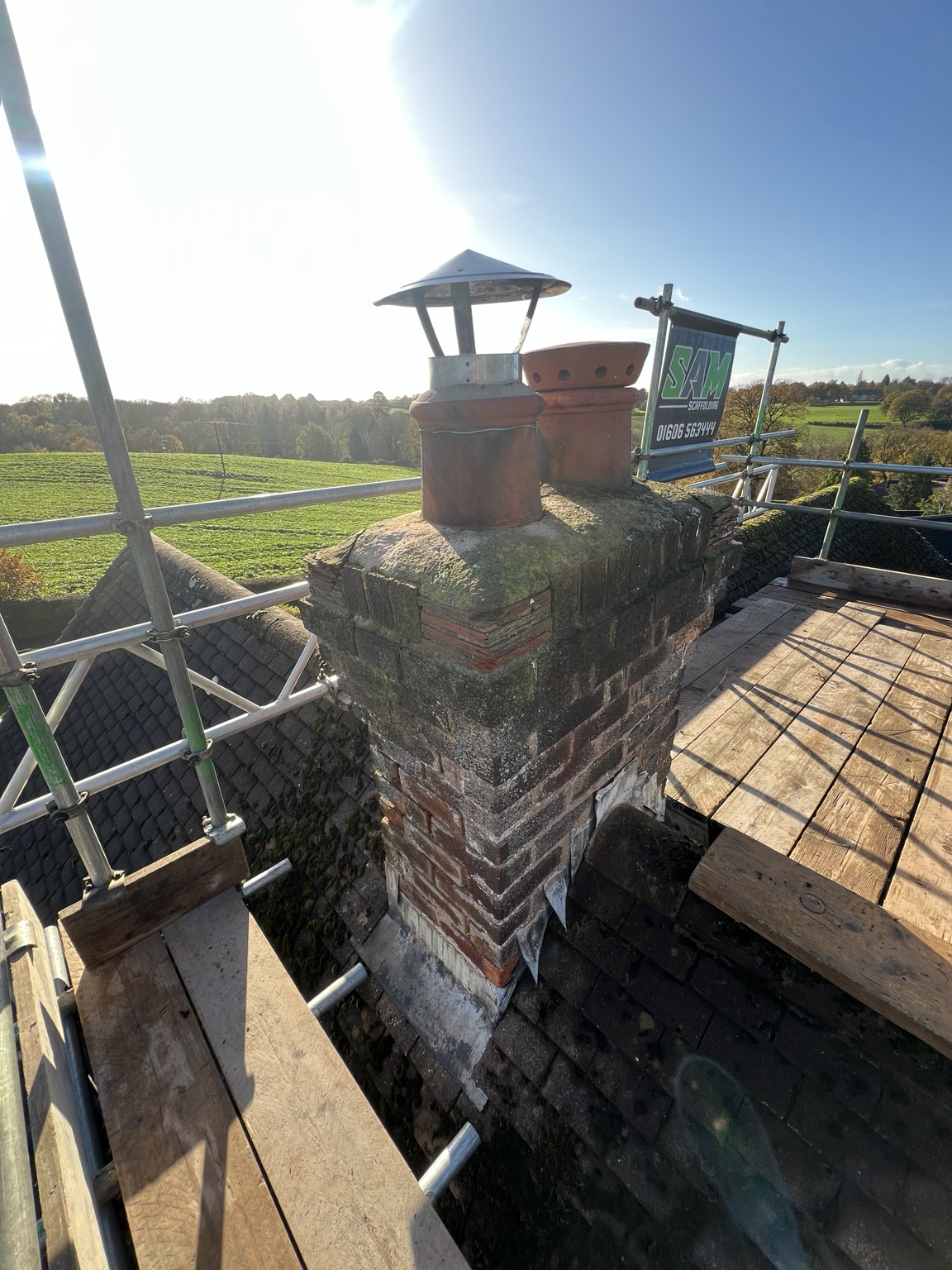 Winsford: scaffolding for chimney repair